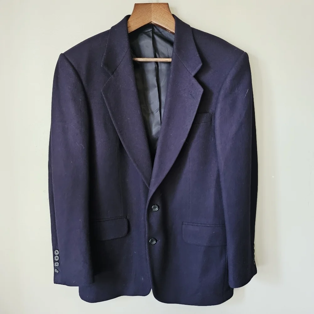 Oscar DeLaRenta 40R navy wool cashmere blazer jacket